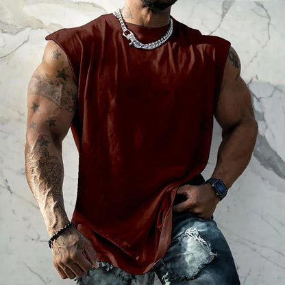 Herren Sport-Tanktop in Unifarbe mit Breiten Trägern und Rundhals 44699991X