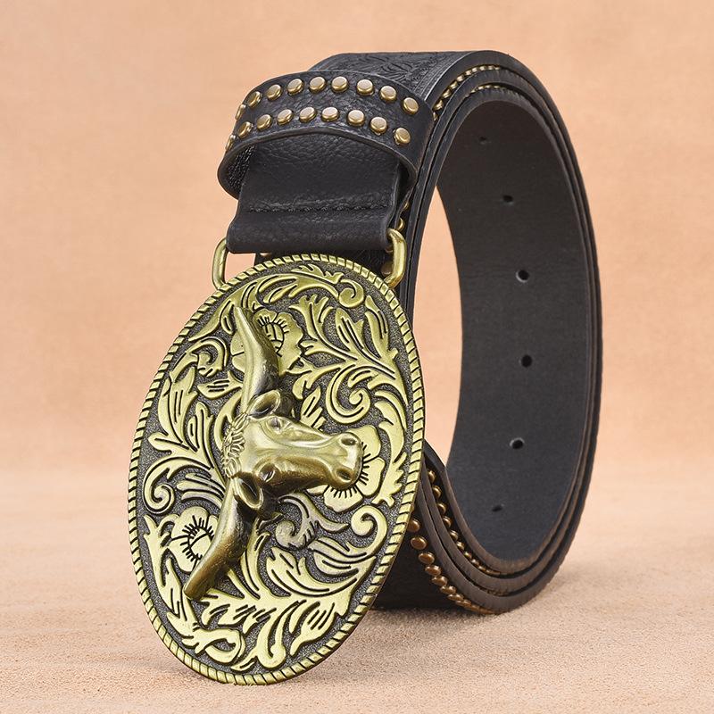 Herren Western Cowboy Stil Vintage Nieten-Geprägter Gürtel 33277436U