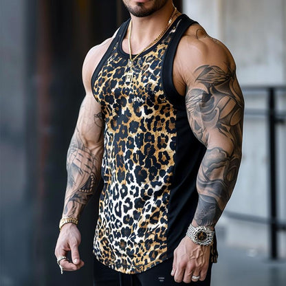 Herren Lässiges Rundhals Tanktop mit Leopardenmuster und Patchwork 63099234M