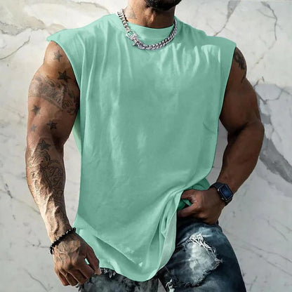Herren Sport-Tanktop in Unifarbe mit Breiten Trägern und Rundhals 44699991X