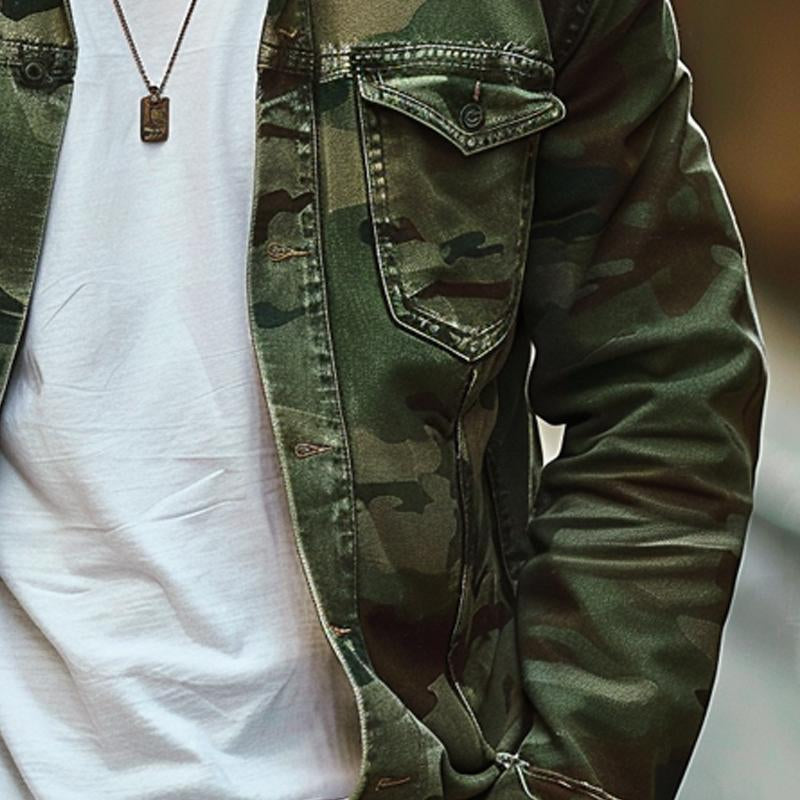 Herrenjacke im Camouflage-Canvas-Retro-Stil mit Reverskragen