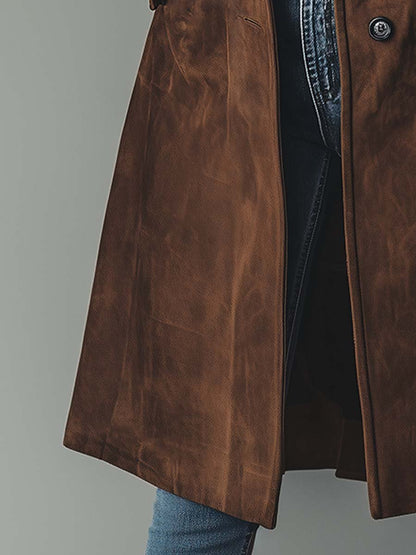 Dames vintage suède trenchcoat