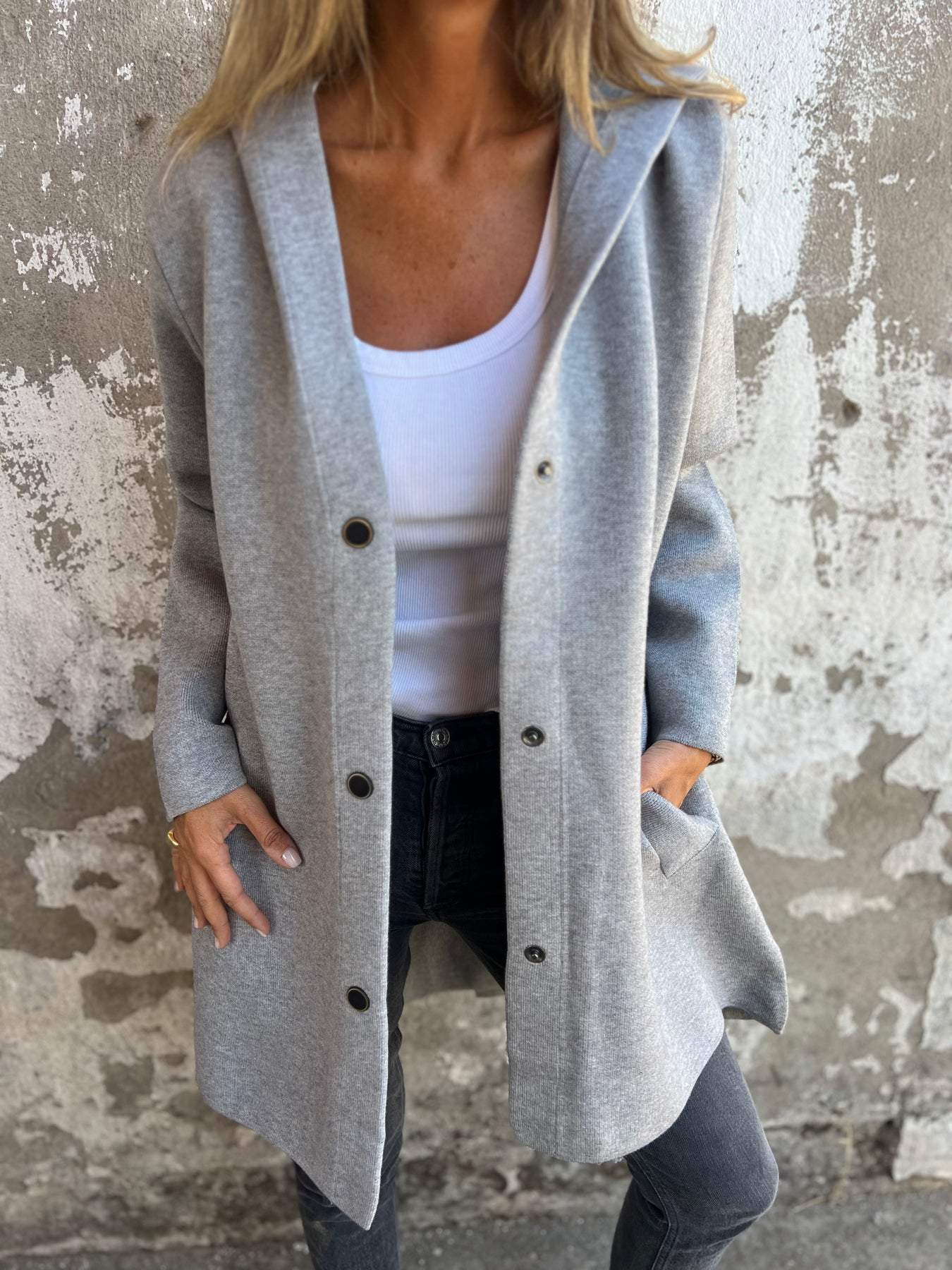 Jacqueline | Losse Hoodie Jas met Knopen
