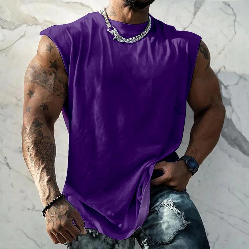 Herren Sport-Tanktop in Unifarbe mit Breiten Trägern und Rundhals 44699991X