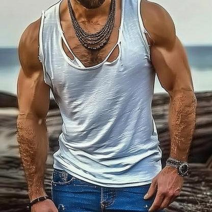 Herren Lässiges Baumwollmischung Tanktop im Used-Look mit Löchern 74410172M