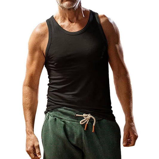 Herren Lässiges Sport-Tanktop in Unifarbe mit Rundhals 10041262Y