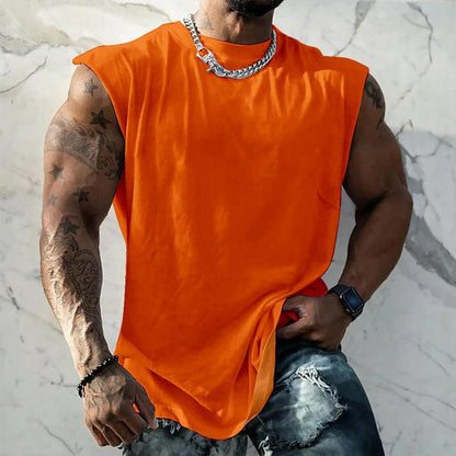Herren Sport-Tanktop in Unifarbe mit Breiten Trägern und Rundhals 44699991X