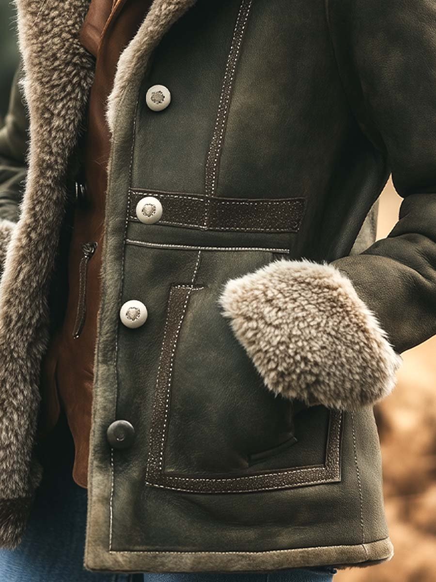 Dames Retro Suède Jas, Dik en Warm