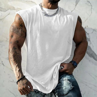 Herren Sport-Tanktop in Unifarbe mit Breiten Trägern und Rundhals 44699991X
