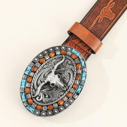 Herren Vintage Geprägter Western-Rindsledergürtel 83232677Y