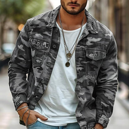 Herrenjacke im Camouflage-Canvas-Retro-Stil mit Reverskragen