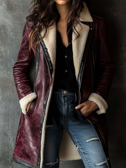 Dames Vintage Bourgondische Imitatie Lamswollen Jas