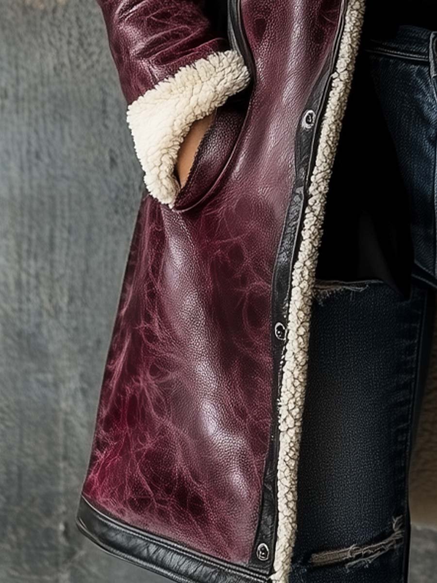 Dames Vintage Bourgondische Imitatie Lamswollen Jas
