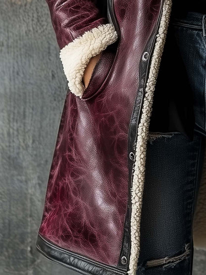 Dames Vintage Bourgondische Imitatie Lamswollen Jas