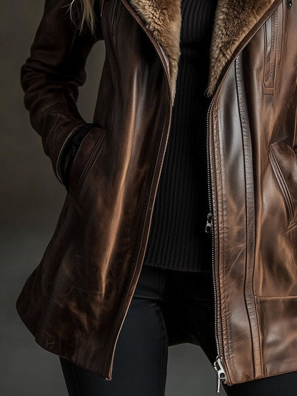Lässiger Vintage-Wollmantel aus Schaffell, warm