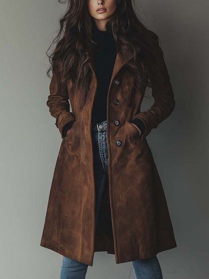 Dames vintage suède trenchcoat