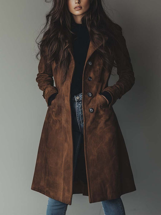 Damen Vintage-Trenchcoat aus Wildleder