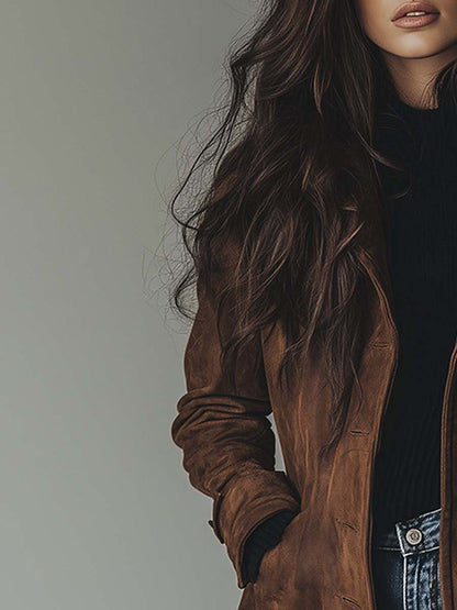 Dames vintage suède trenchcoat