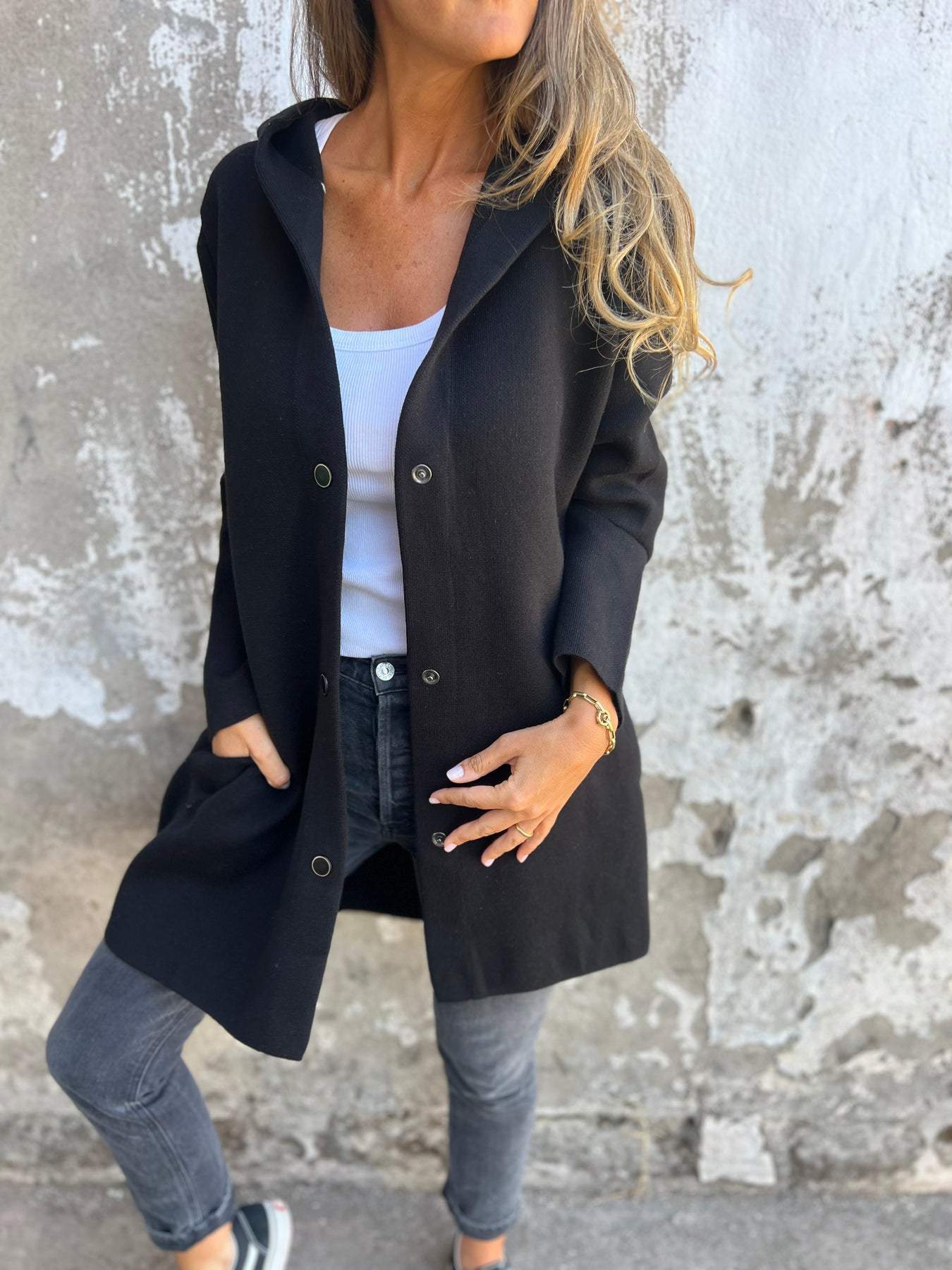 Jacqueline | Losse Hoodie Jas met Knopen