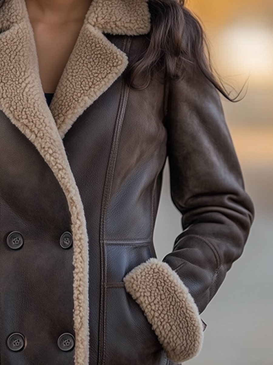 Vintage-Lammwollmantel mit Reverskragen und Taschen aus Schaffell