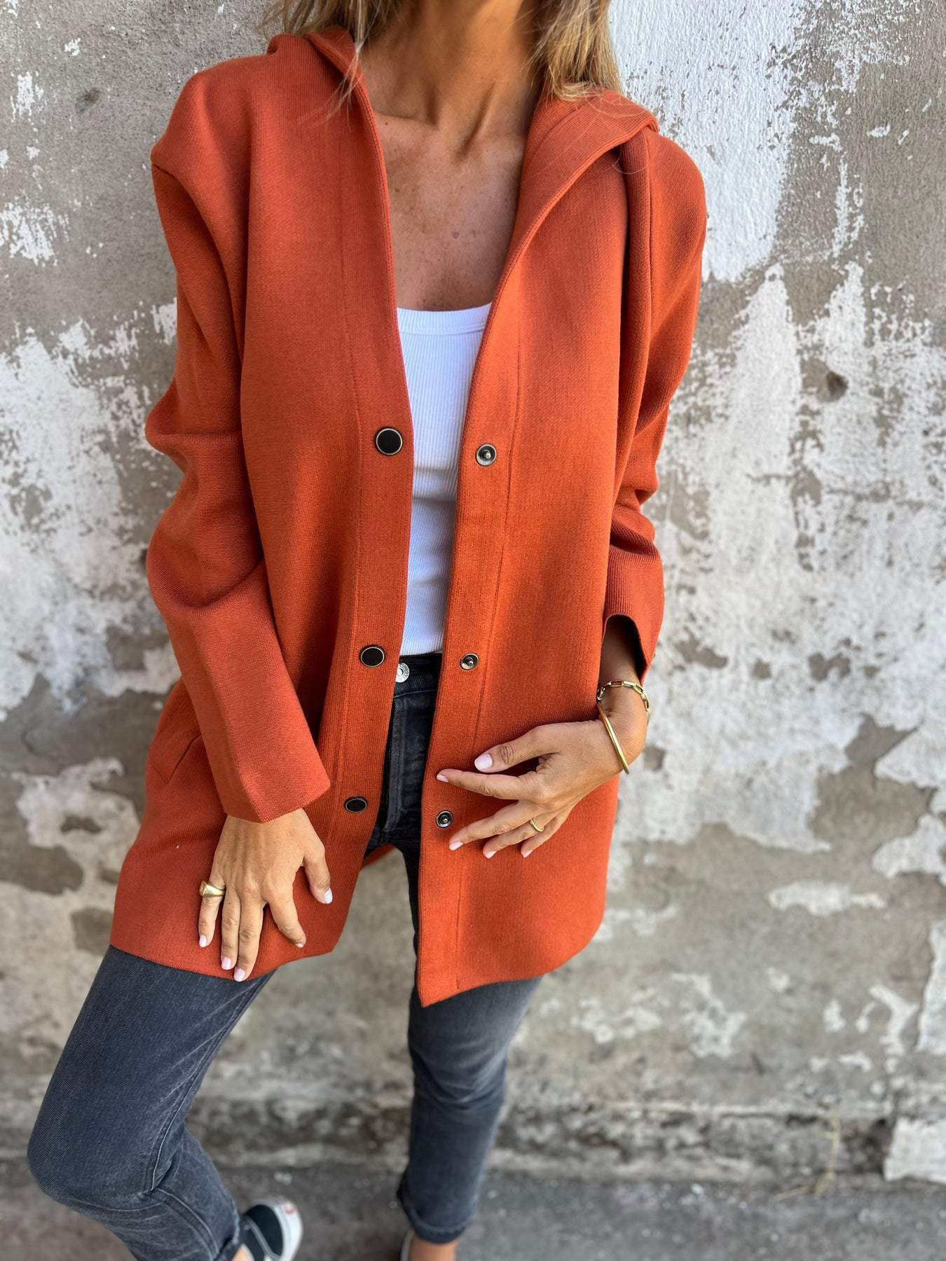 Jacqueline | Losse Hoodie Jas met Knopen