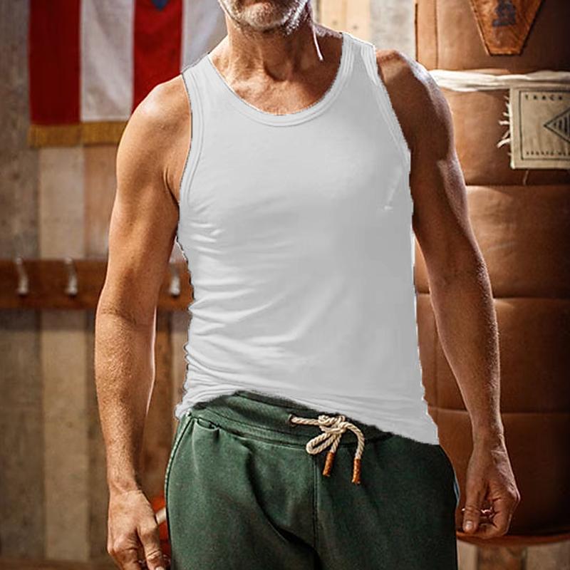 Herren Lässiges Sport-Tanktop in Unifarbe mit Rundhals 10041262Y