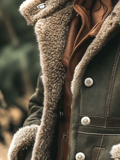Dames Retro Suède Jas, Dik en Warm