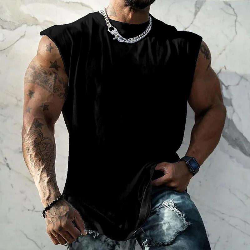 Herren Sport-Tanktop in Unifarbe mit Breiten Trägern und Rundhals 44699991X