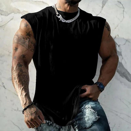Herren Sport-Tanktop in Unifarbe mit Breiten Trägern und Rundhals 44699991X