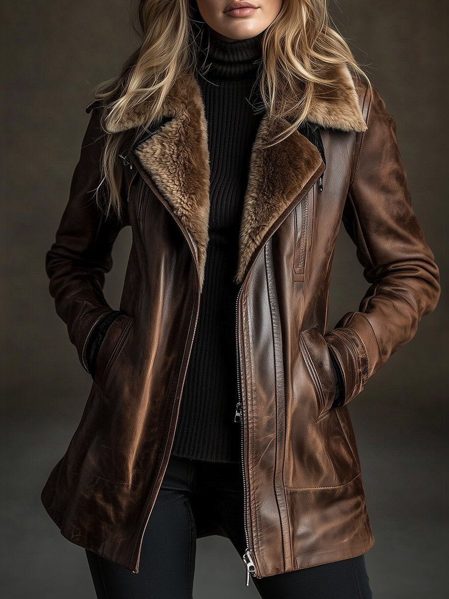 Lässiger Vintage-Wollmantel aus Schaffell, warm