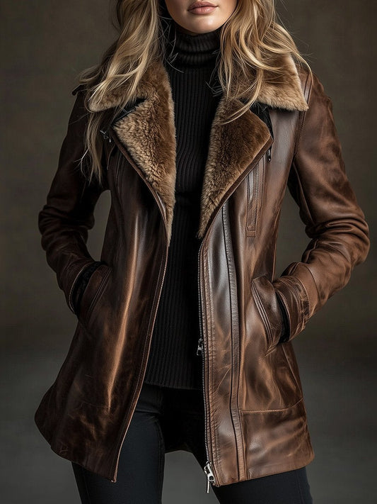 Lässiger Vintage-Wollmantel aus Schaffell, warm