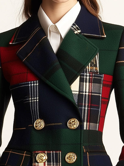 Casual geruite wollen blazer met revers en dubbele rij knopen