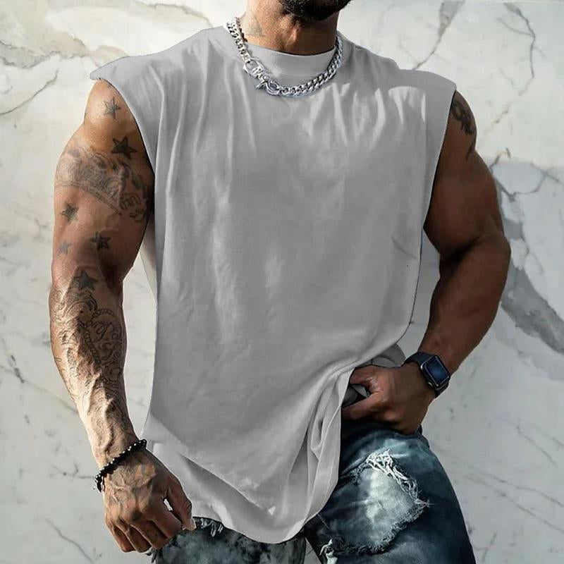 Herren Sport-Tanktop in Unifarbe mit Breiten Trägern und Rundhals 44699991X
