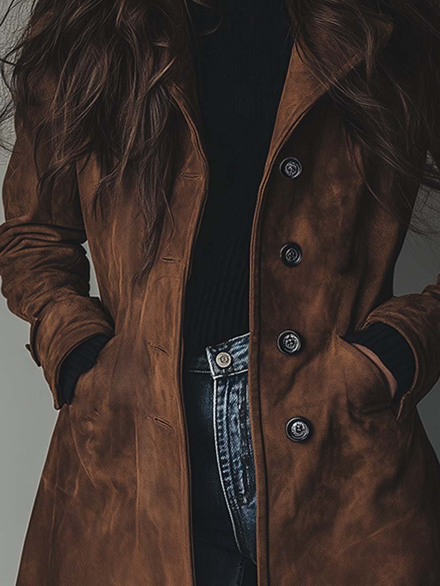 Dames vintage suède trenchcoat