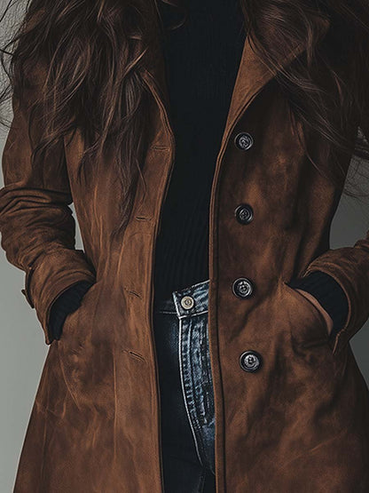 Dames vintage suède trenchcoat