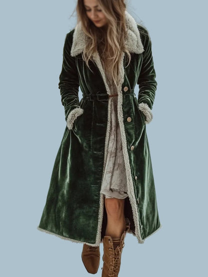 Oversized retro fluwelen jas met bontkraag in casual stijl, lang