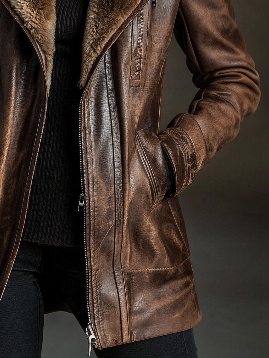 Lässiger Vintage-Wollmantel aus Schaffell, warm