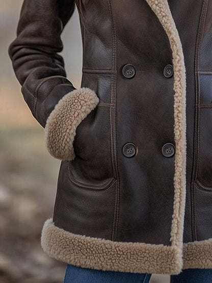 Vintage-Lammwollmantel mit Reverskragen und Taschen aus Schaffell