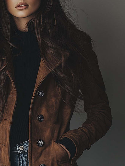 Dames vintage suède trenchcoat