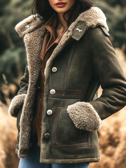 Dames Retro Suède Jas, Dik en Warm
