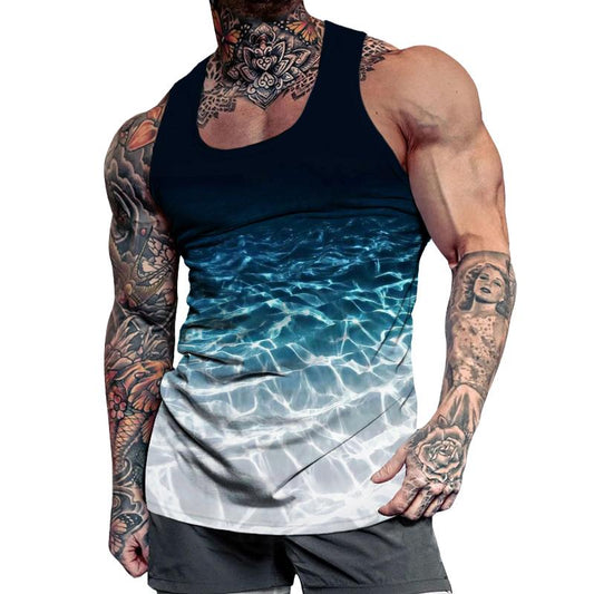 Herren Lässiges Tanktop mit Farbverlauf und Wellenmuster 09599232TO