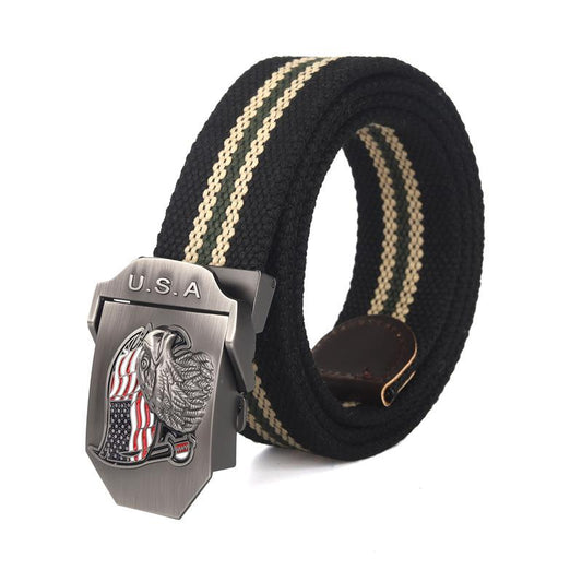 Heren USA Eagle Vlag Canvas Automatische Glanzende Gesp Riem 57484159K