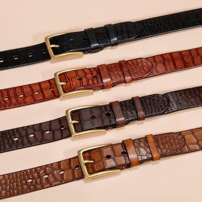 Men's First-layer Genuine Leather Pure Copper Bronze Buckle Cowhide Leather Belt 21888959U