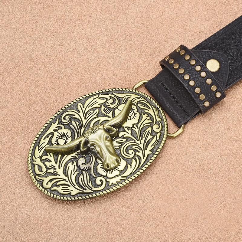 Herren Western Cowboy Stil Vintage Nieten-Geprägter Gürtel 33277436U