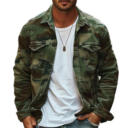 Herrenjacke im Camouflage-Canvas-Retro-Stil mit Reverskragen
