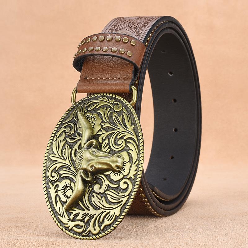 Herren Western Cowboy Stil Vintage Nieten-Geprägter Gürtel 33277436U