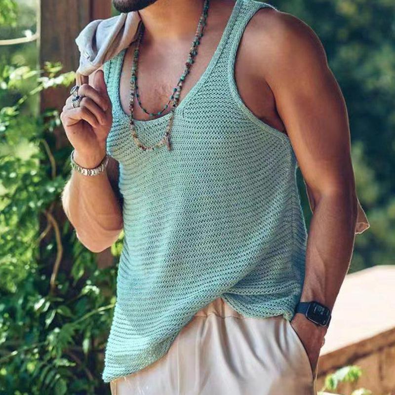 Herren Lässiges Strick-Tanktop in Unifarbe 55936533Y
