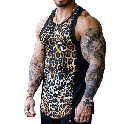 Herren Lässiges Rundhals Tanktop mit Leopardenmuster und Patchwork 63099234M