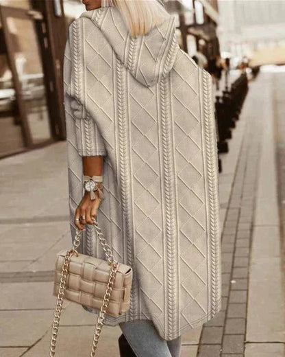 Cytheria – Langärmlige Zopfmuster-Strickjacke mit Kapuze