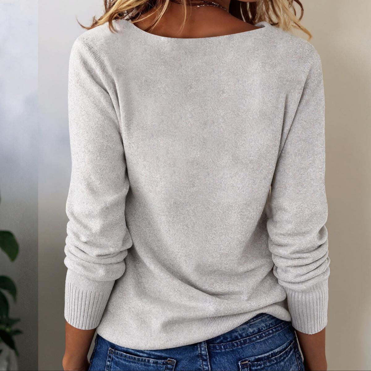 Grauer Langarm-Pullover ohne Muster